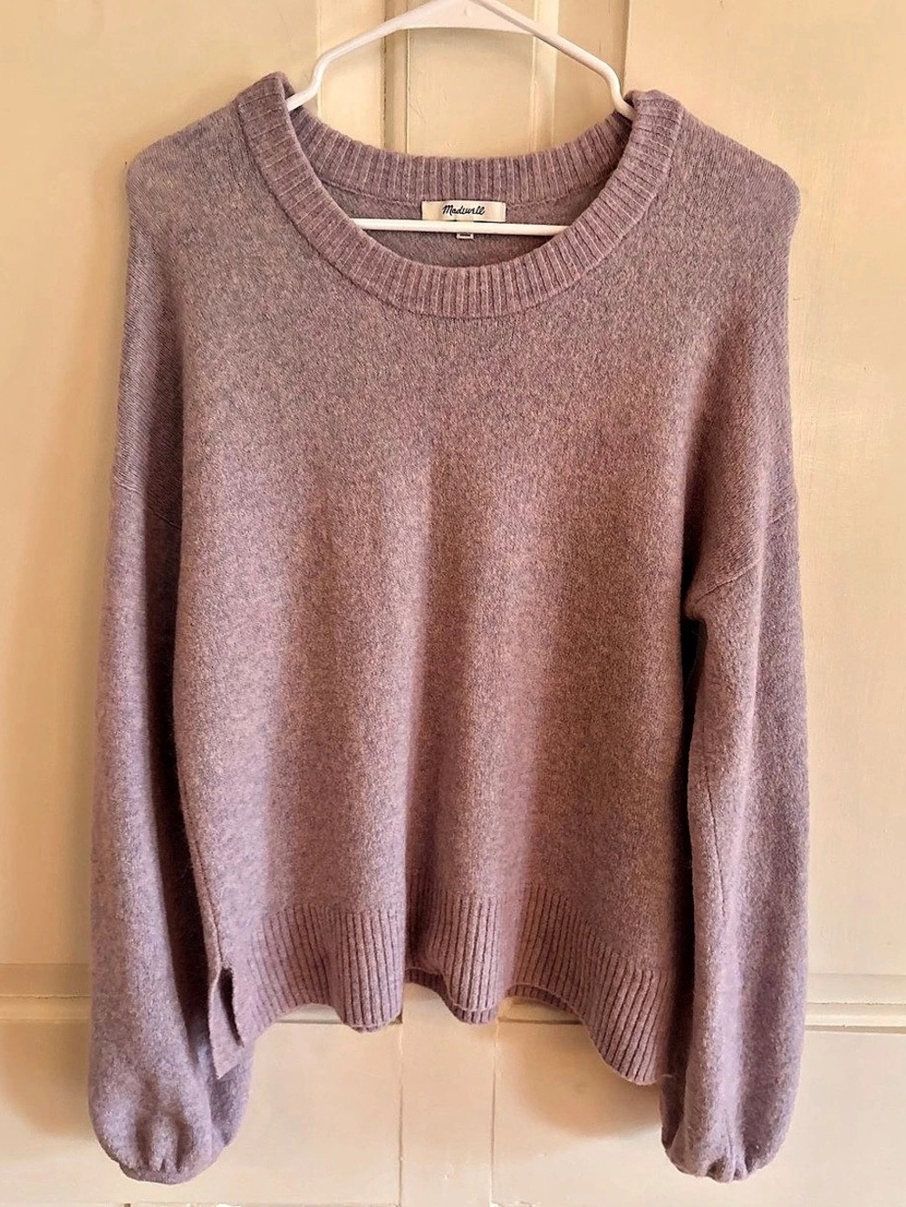 Madewell Women’s Medium Mauve Balloon Sleeve Crewneck Sweater Relaxed Fit